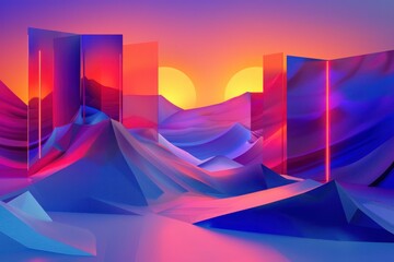 Poster - abstract 3D glowing geometric elements background
