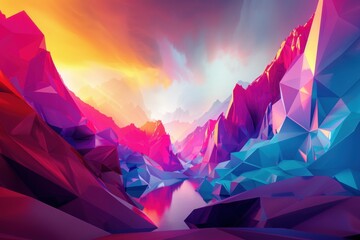 Poster - abstract 3D glowing geometric elements background
