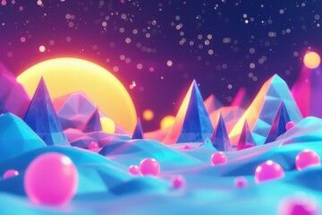 Poster - abstract 3D glowing geometric elements background
