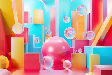 Poster - abstract 3D glowing geometric elements background