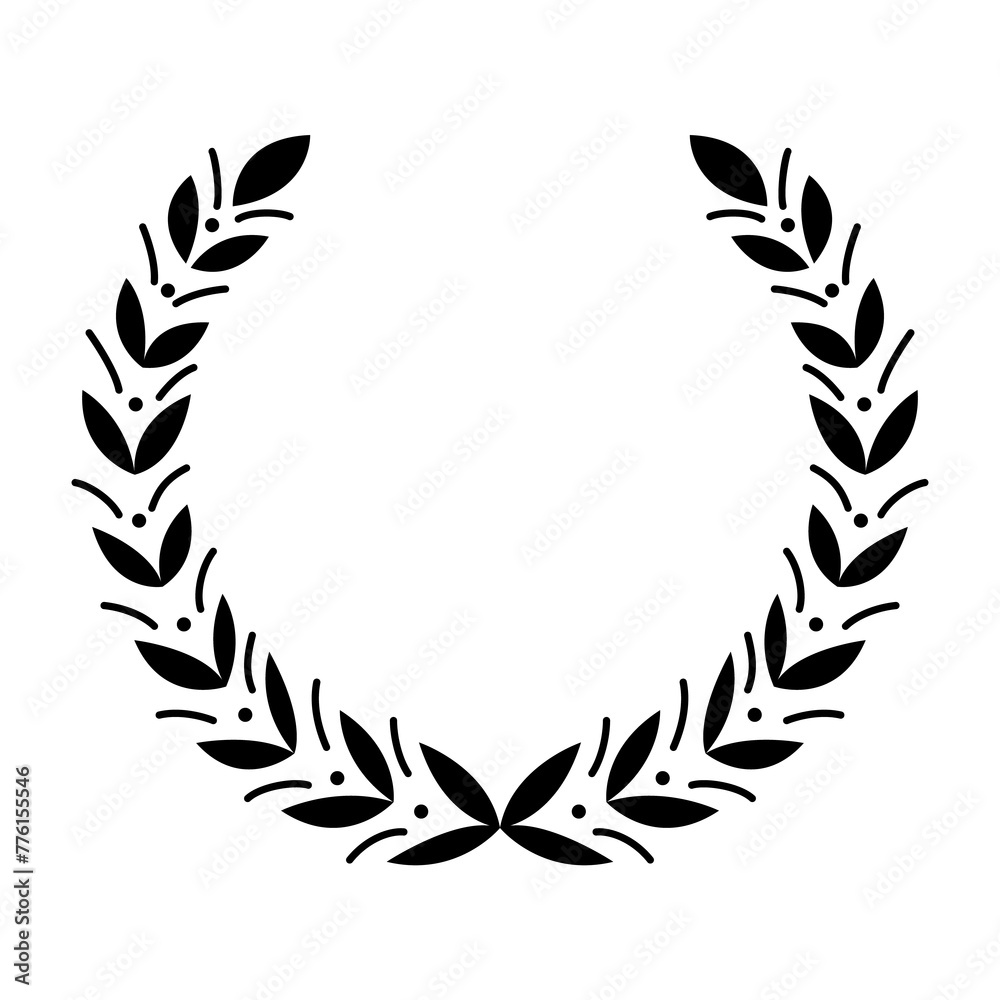 Vintage laurel wreath. Black silhouette circular sign depicting award ...