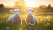 two little sheep or lambs on grass