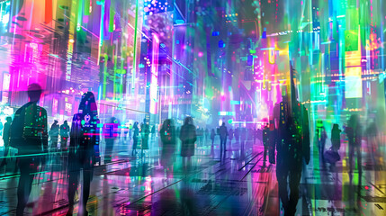 Canvas Print - Futuristic city life: neon glow and digital flair