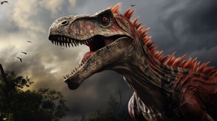 Wall Mural - close-up view of a prehistoric dinosaur. photorealistic.