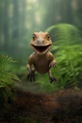 Wall Mural - cute baby dinosaur in prehistoric forest. photorealistic.