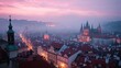 Aerial view of beautiful historical buildings of Prague city in Czech Republic in Europe.