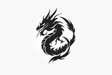 Wall Mural - Black logo stamp design over white background of Chinese zodiac dragon as the mythical animal in Eastern Asia culture.