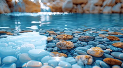 Calm, reflective surface of a natural spring, emphasizing clarity and the origins of pure water, solid color background, 4k, ultra hd