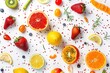 colorful fresh fruits and vegetables on white