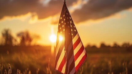 Wall Mural - US national flag flying in air at sunset