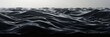 An expansive, smooth surface of a deep black sea, with soft wavelets forming rhythmic ripples, conveying a sense of calm and mystery in the dark waters