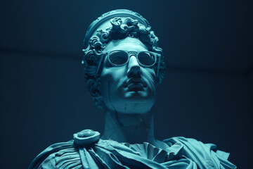 Wall Mural - Statue of David wearing glasses in a night museum. Concept of night in museums.