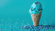 ice cream with blue sprinkles in the style of vibrant colorism, playful use of texture