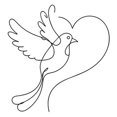 One continuous line drawing of flying dove with two hands