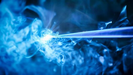 Poster - Blue abstract laser beam with blue steam around