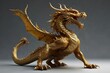 Isolated golden dragon statue against a white backdrop. Illustration from a 3D render Ancient Oriental Art, Religion, and Culture are all blended together in this golden Chinese dragon statue that ado