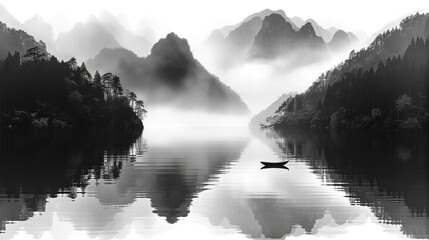 Wall Mural - Misty fog lake in the morning