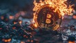 Artistic rendering of a Bitcoin consumed by fire a metaphor for financial combustion