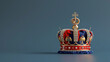 3d golden crown and British flag on a blue background, illustration, monarchy, coronation, Great Britain, drawing, jewel, gold, symbol, power, king, queen, kingdom, greatness, heraldic, royal