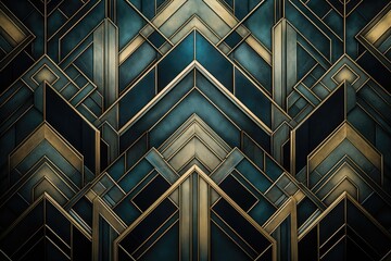 Poster - Geometric pattern background, An art deco style geometric pattern in metallic hues, AI generated