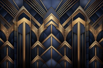 Poster - Geometric pattern background, An art deco style geometric pattern in metallic hues, AI generated