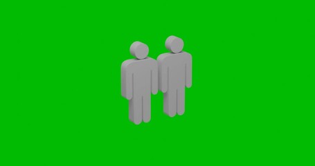 Poster - Animation of rotation of a white man with man symbol with shadow. Simple and complex rotation. Seamless looped 4k animation on green chroma key background