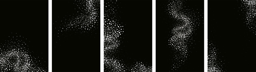 Wall Mural - Glittering stars with  silver shimmering swirls, shiny  design. Magical motion, sparkling lines on a black background.