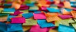 A pile of various marketingrelated words and phrases written on colorful sticky notes. Concept Marketing Strategy, Branding, Target Audience, ROI, Content Marketing