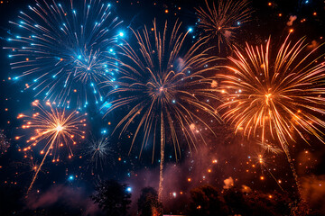 fireworks illuminating the night sky in vibrant bursts of color, celebrating independence day across