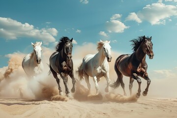 Wall Mural - group of horses running gallop in the desert.
