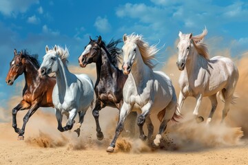 Wall Mural - group of horses running gallop in the desert.