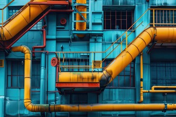 Wall Mural - Modern industrial building with pipes, heat exchangers and valves.