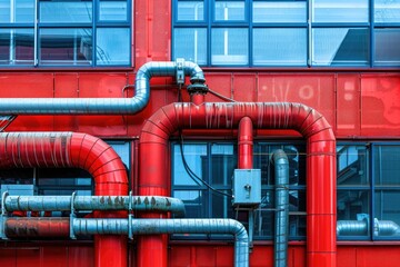 Poster - Modern industrial building with pipes, heat exchangers and valves.