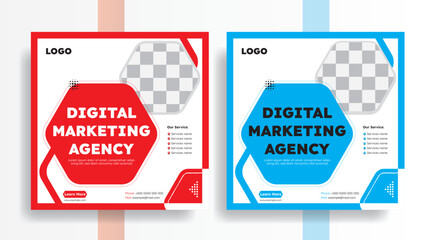 Wall Mural - Digital Marketing Agency Social media Post Design, your business promotion design template, Fully editable facebook post, Tourism business marketing flyer or poster with abstract digital background.