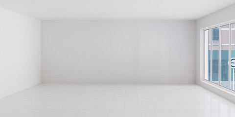 Poster - Empty room with window in urban environment 3d render illustration