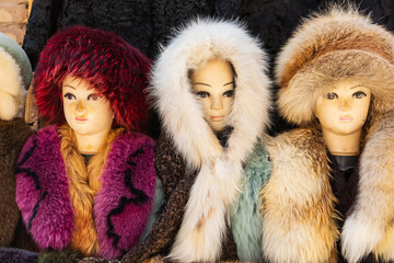 Wall Mural - Mannequins in furs at a store in Khiva.