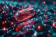 A 3D visualization of a pill dissolving into a digital matrix symbolizing the intersection of technology and medicine