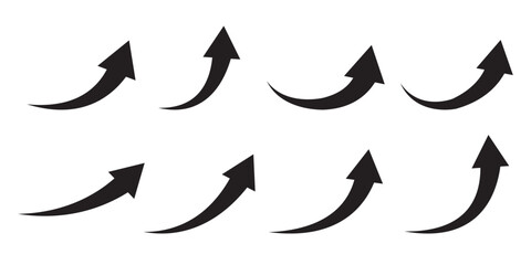 Poster - Arrow up icons. Set of curve rise increase arrows. Growth pictogram isolated. Vector illustration.