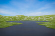 Empty concrete floor for carpark. 3d rendering of exterior space with meadow and sky background.