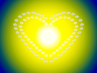 Poster - Hearts of flowers - occasional and decorative abstract composition with effect of light, depth and space in white, green and blue colors. Topics: computer art, wallpaper, card, symbol, love