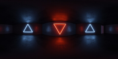 Poster - Dark room with neon triangle on wall 360 panorama vr environment map
