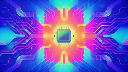 Poster - The intricate lines of a circuit board pulsing with vibrant colors and resembling s of energy coursing through a digital landscape.
