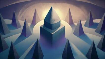 Poster - A play of light and dark as sharp rectangles cast jagged shadows against a backdrop of soft curved shapes.