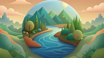 Poster - A tranquil scene of earthy browns and greens capturing the peaceful union of earth and water elements in a serene landscape.