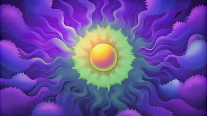 Aufkleber - A fuzzy dreamlike pattern of smudged purples and greens overlaid with splashes of bright yellow.