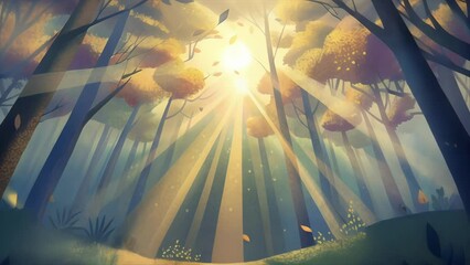 Poster - A delicate network of sun rays breaking through a canopy of leaves creating a dreamy dappled effect on the forest floor.