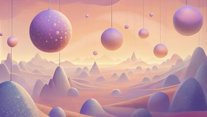 Canvas Print - A hazy ethereal of soft purple spheres suspended in a sea of pale orange polygons.