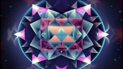 Aufkleber - A kaleidoscopic pattern of triangles and squares arranged in a circular shape evokes a sense of a gateway to a parallel universe.