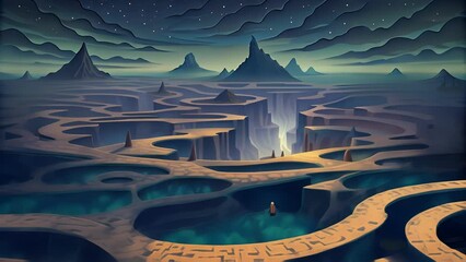 Poster - A maze of crevices etched into the ground creating an otherworldly landscape.