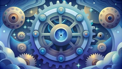Aufkleber - A digital interpretation of a complex system of gears creating a futuristic and industrial aesthetic.